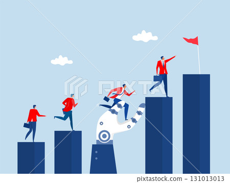 Businessman with Artificial Intelligence support hand help people climb growth graph,Growth assistance, support or help to success 131013013