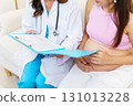 An Asian pregnant woman have an monthly health check with a doctor in hospital to check about her pregnancy. A health care and wellbeing in pregnant woman. 131013228
