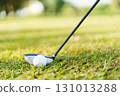 Asian male amateur golfer is enjoy playing golf at golf course in morning, he is showing his beautiful swing during tee off. Man playing golf. 131013288