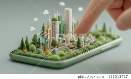 生態城市影像放置在智慧型手機上 131013417