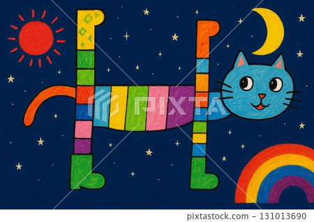 Colorful cat in the night sky 131013690