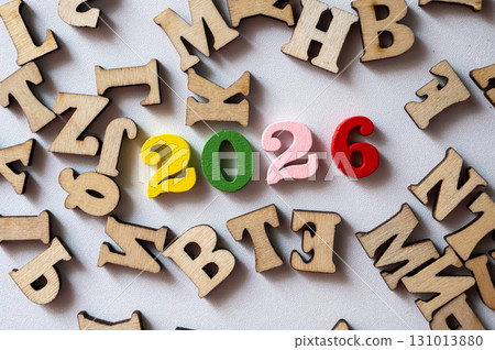 Colorful Numbers and Wooden Letters for New Year Celebration 2026 131013880