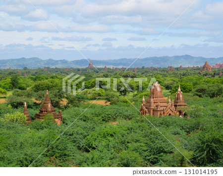 Aerial View of Buddhist Temples and Stupas in the Jungle in Bagan, Myanmar Aerial View of Buddhist Temples and Stupas in the Jungle in Bagan, Myanmar 131014195