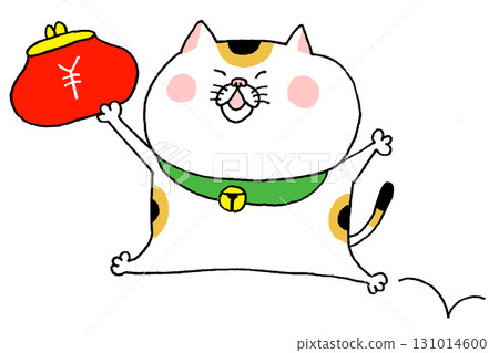 A maneki-neko cat jumping around with a clasp purse A maneki-neko cat jumping around with a clasp purse 131014600