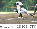 First baseman catches a low short ball and the batter runs to the base. 131014755