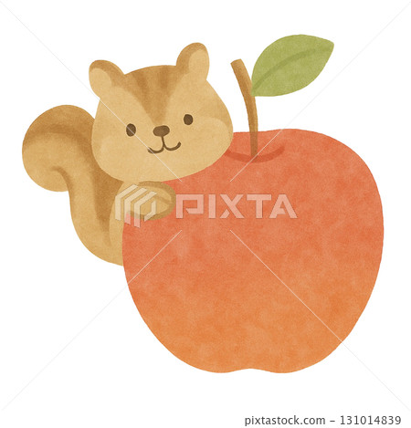 [Autumn] Illustration of a big apple and a squirrel 131014839