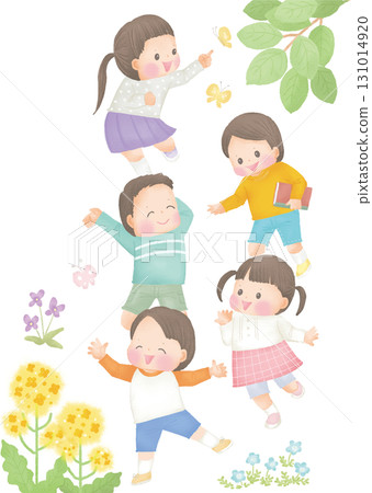 Spring_Illustration of elementary school children running with smiles Spring_Illustration of elementary school children running with smiles 131014920