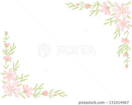 用水彩粗略繪製的粉紅色花朵植物框架插圖 用水彩粗略繪製的粉紅色花朵植物框架插圖 131014967