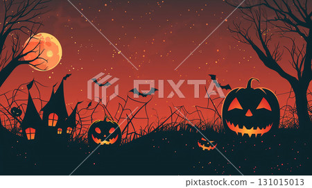 萬聖節背景，有發光的南瓜燈和蝙蝠 131015013