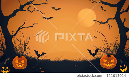 萬聖節背景，有發光的南瓜燈和蝙蝠 131015014