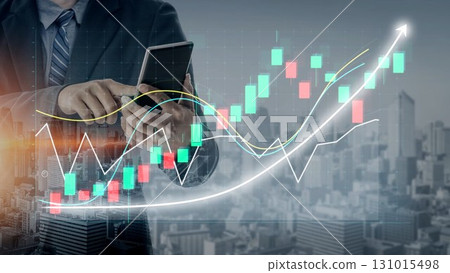 Businessman Analyzing Financial Data on Smartphone with Modern Graphs and Statistics Overlaid in an Urban Setting Copula 131015498