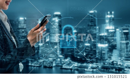 Digital cyber security lock system highlighting data security encryption Marrow 131015521