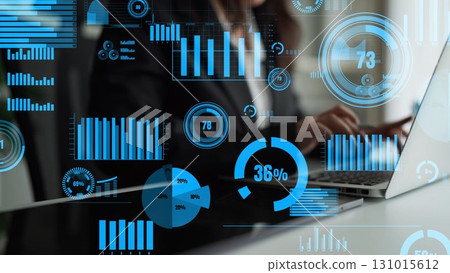 Business analytics and data visualization on a laptop with charts and metrics displayed to enhance strategic decision-making in modern workplaces xenic 131015612