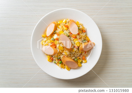 fried rice with sausage and mixed vegetable fried rice with sausage and mixed vegetable 131015980