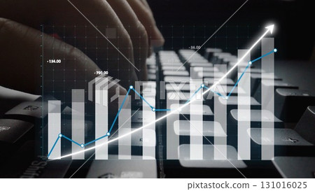 Hands Typing on Keyboard with Graphs and Data Visualizations Representing Growth and Technology in Business Analytics and Financial Monitoring Copula 131016025