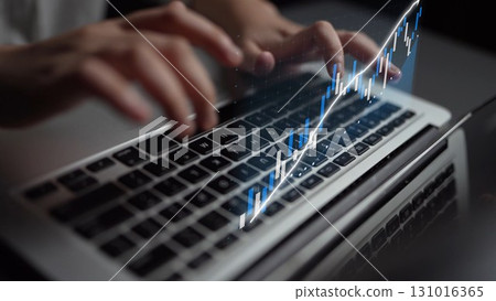 Hands Typing on Laptop Keyboard with Data Visualization of Financial Growth Trends and Progress Displayed on Screen Reflecting Success in Business Analysis Copula Hands Typing on Laptop Keyboard with Data Visualization of Financial Growth Trends and Progress Displayed on Screen Reflecting Success in Business Analysis Copula 131016365