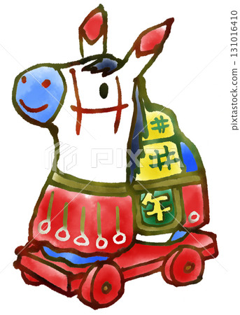 Brush painting of a paper-mache decorative horse 131016410