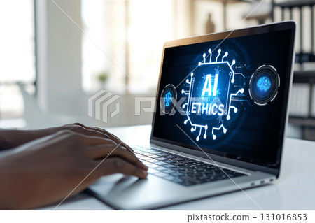 AI ethics responsibility standard law and rules on computer screen brisk 131016853