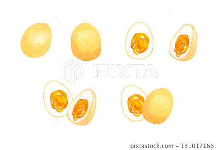 Set of soft-boiled boiled eggs (seasoned eggs) Hand-drawn watercolor illustration of egg dishes 131017166