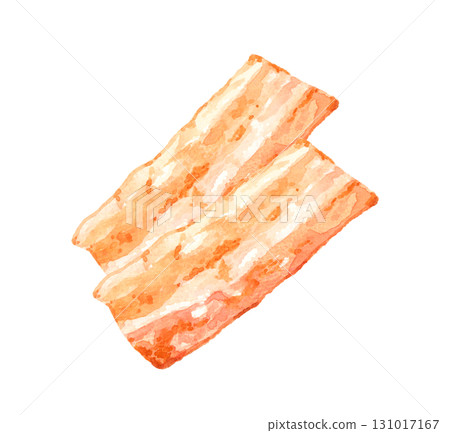 一套酥脆的炸培根，手繪水彩插圖 131017167