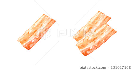 一套酥脆的炸培根，手繪水彩插圖 131017168