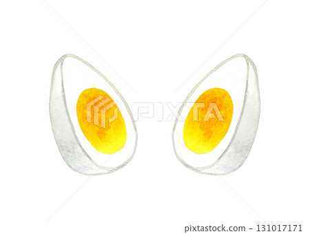 Boiled egg cut in half - Hand-drawn watercolor illustration of egg dishes Boiled egg cut in half - Hand-drawn watercolor illustration of egg dishes 131017171