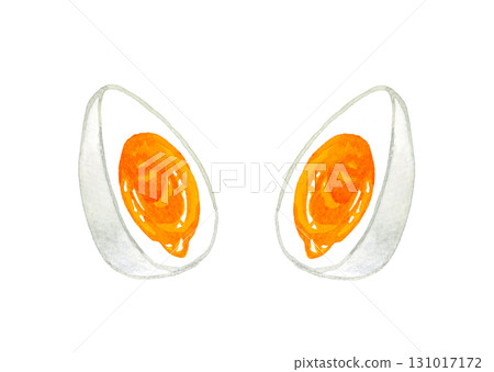 Half-boiled egg (soft-boiled) Hand-drawn watercolor illustration of egg dishes 131017172