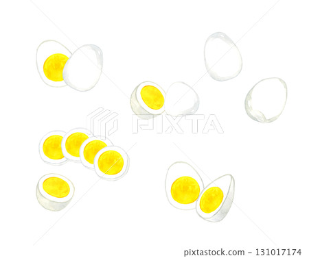 一套水煮蛋 - 雞蛋菜餚的手繪水彩插圖 131017174