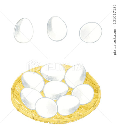 Set of white chicken eggs - Hand-drawn watercolor illustration of egg dishes 131017183