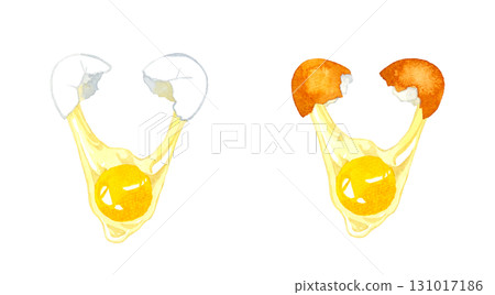 一組破裂的蛋。手繪水彩畫,描繪蛋料理。 一組破裂的蛋。手繪水彩畫,描繪蛋料理。 131017186