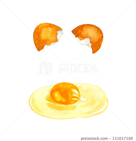 Cracked red egg (raw egg) Hand-drawn watercolor illustration of egg dishes Cracked red egg (raw egg) Hand-drawn watercolor illustration of egg dishes 131017188