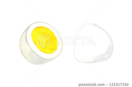 Hard-boiled eggs cut in half - hand-drawn watercolor illustration of egg dishes 131017192