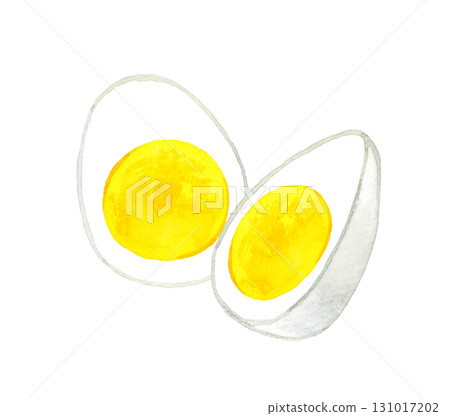 Hard-boiled eggs cut in half - hand-drawn watercolor illustration of egg dishes Hard-boiled eggs cut in half - hand-drawn watercolor illustration of egg dishes 131017202