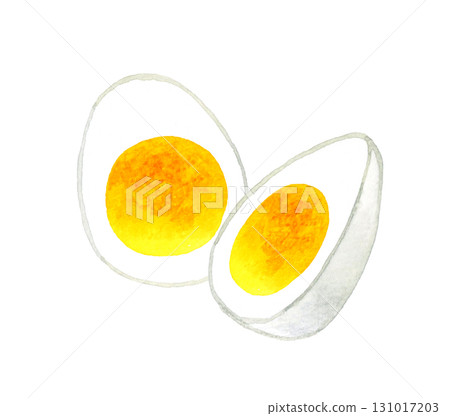 Boiled egg cut in half - Hand-drawn watercolor illustration of egg dishes Boiled egg cut in half - Hand-drawn watercolor illustration of egg dishes 131017203