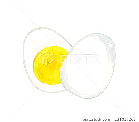 Hard-boiled eggs cut in half - hand-drawn watercolor illustration of egg dishes Hard-boiled eggs cut in half - hand-drawn watercolor illustration of egg dishes 131017205