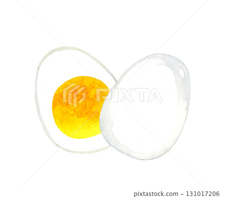 Boiled egg cut in half - Hand-drawn watercolor illustration of egg dishes Boiled egg cut in half - Hand-drawn watercolor illustration of egg dishes 131017206
