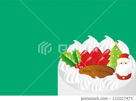 Vector illustration of Christmas cake. Santa Claus and strawberry decoration. Christmas, winter and holiday concept 131017473