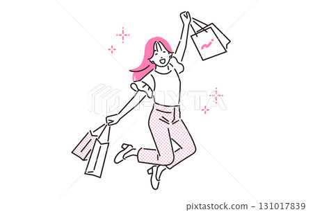 年輕女子帶著購物袋跳躍 131017839