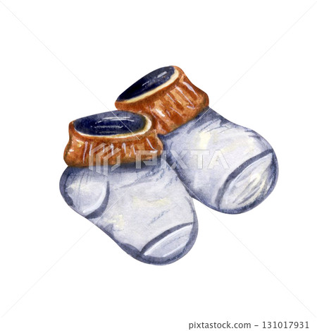 Watercolor baby socks, cute nursery clipart element Watercolor baby socks, cute nursery clipart element 131017931