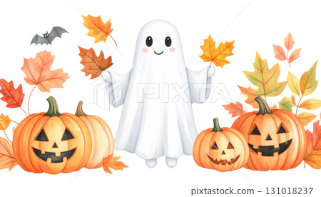 Illustration of an orange Halloween pumpkin with falling leaves and pumpkin harvest border. Illustration of an orange Halloween pumpkin with falling leaves and pumpkin harvest border. 131018237