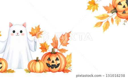Illustration of an orange Halloween pumpkin with falling leaves and pumpkin harvest border. Illustration of an orange Halloween pumpkin with falling leaves and pumpkin harvest border. 131018238
