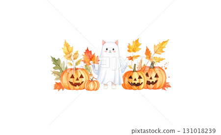 Illustration of an orange Halloween pumpkin with falling leaves and pumpkin harvest border. Illustration of an orange Halloween pumpkin with falling leaves and pumpkin harvest border. 131018239