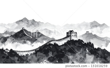The sun sets behind the ancient Great Wall of China, its shadow cast on the mountainous landscape under the sky. The sun sets behind the ancient Great Wall of China, its shadow cast on the mountainous landscape under the sky. 131018259