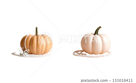 Autumn pumpkin with stem on white background 131018411