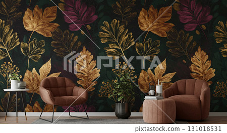 客廳裡的秋葉與落葉框架 客廳裡的秋葉與落葉框架 131018531