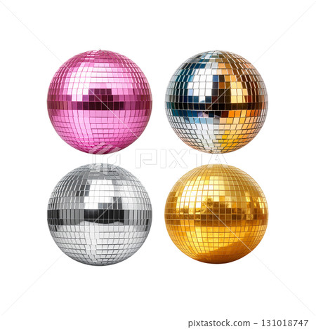 Disco mirror ball set for party on white background 131018747