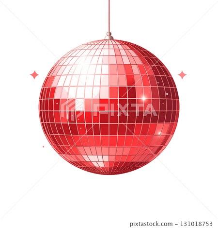 Beautiful bright red disco ball reflecting light on a white background. 131018753
