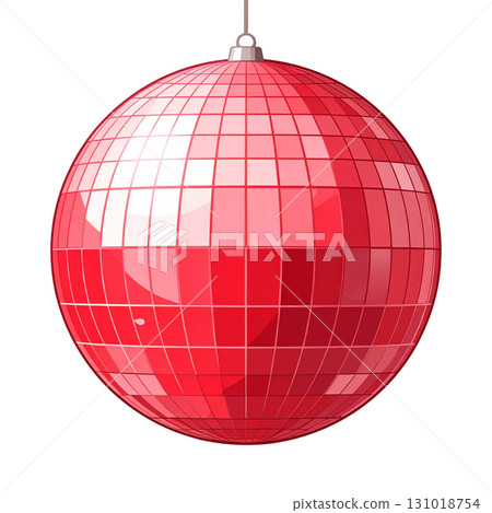 Beautiful bright red disco ball reflecting light on a white background. 131018754