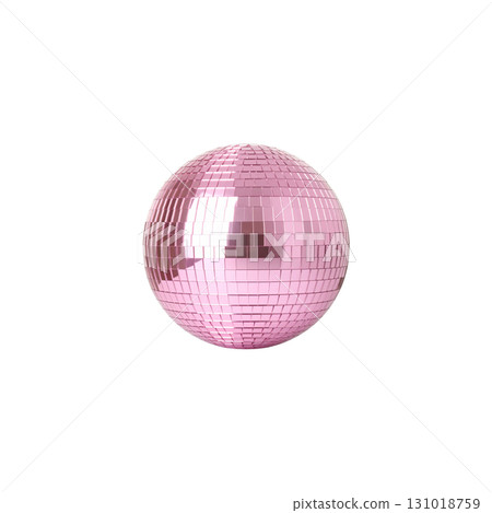 A pink and purple disco ball reflects light and glitters on a white background. 131018759