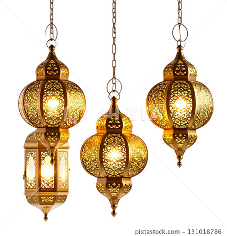 Antique brass lamp and bell on a rustic wooden cabinet 131018786